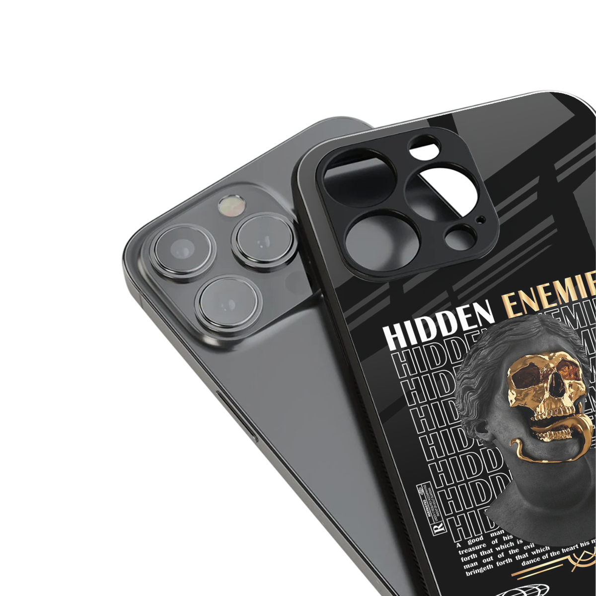 hidden enemies back phone cover | glass case for iphone 16 pro