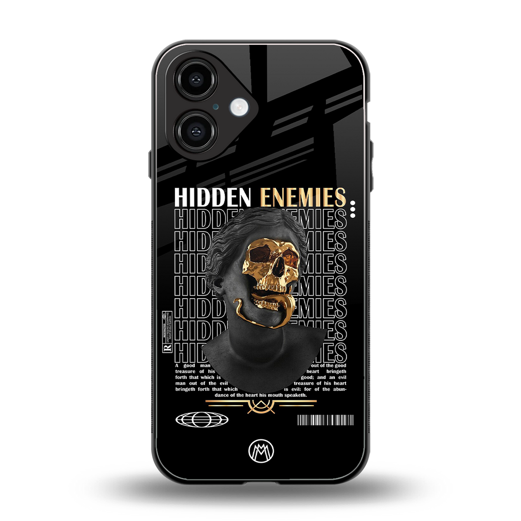 hidden enemies back phone cover | glass case for iphone 16