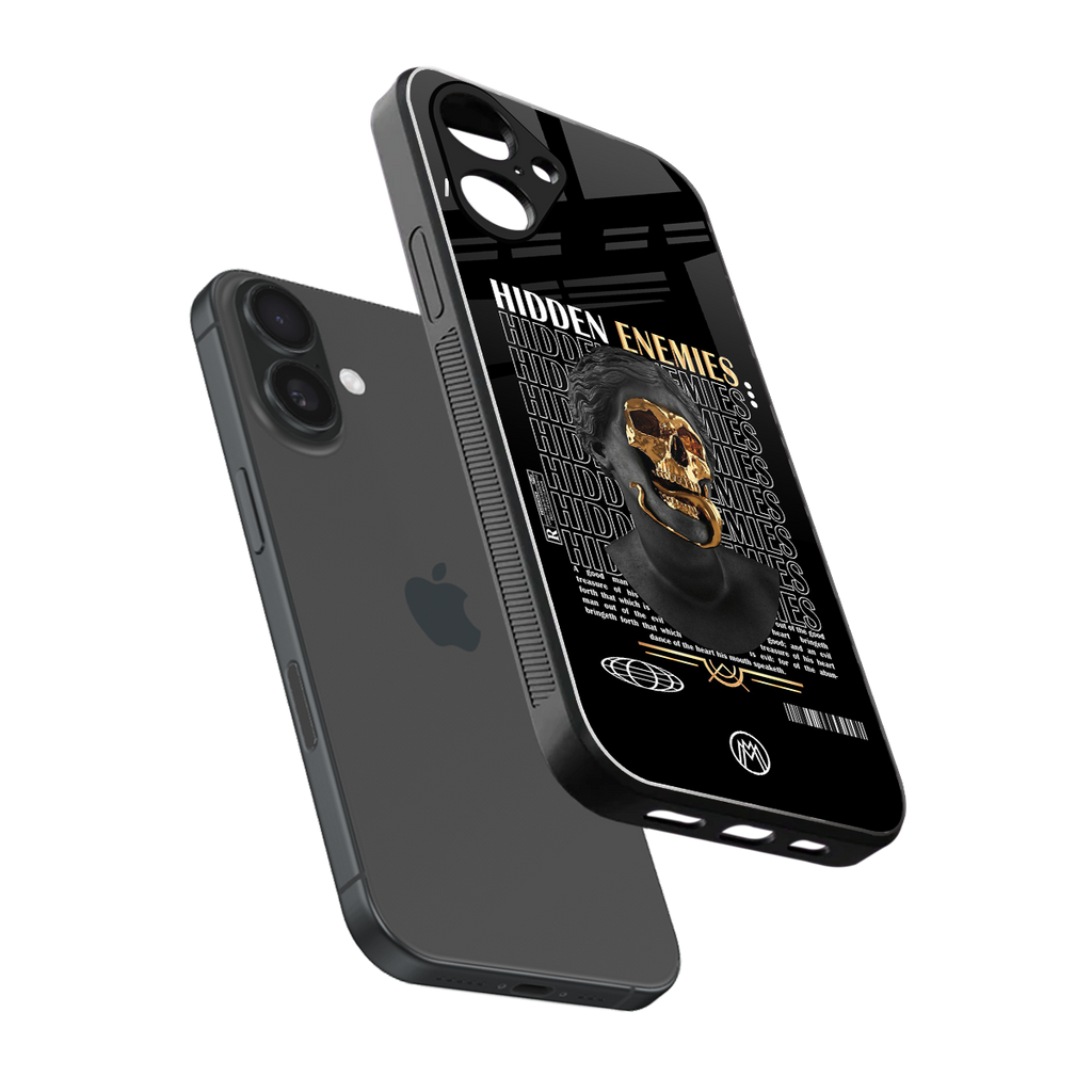 hidden enemies back phone cover | glass case for iphone 16