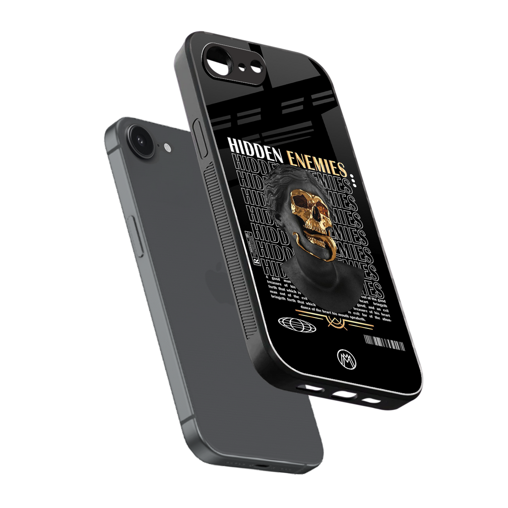 hidden enemies back phone cover | glass case for iphone 16e