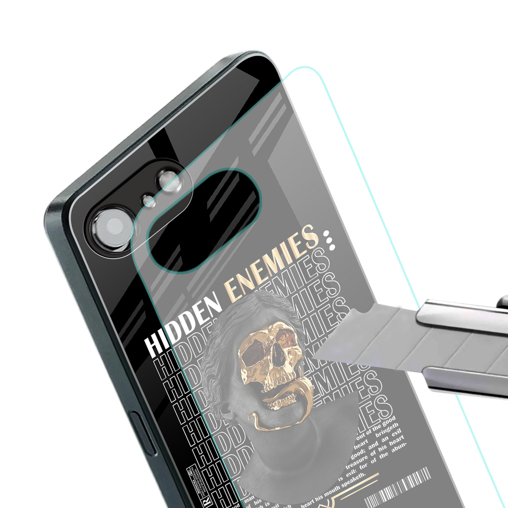 hidden enemies back phone cover | glass case for iphone 16e