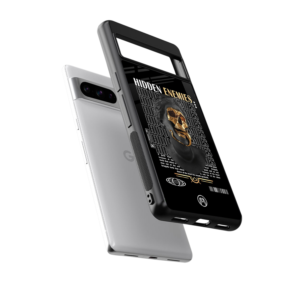 hidden enemies back phone cover | glass case for google pixel 8 pro