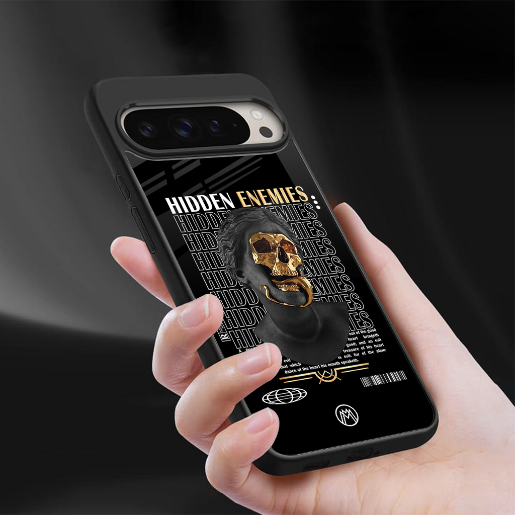 hidden enemies back phone cover | glass case for google pixel 9 pro xl