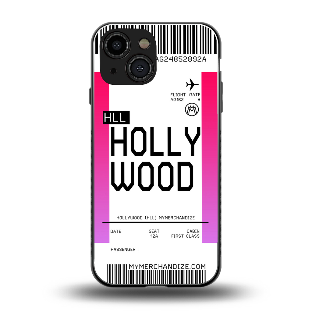 hollywood boarding pass ticket back phone cover | glass case for iphone 13 mini
