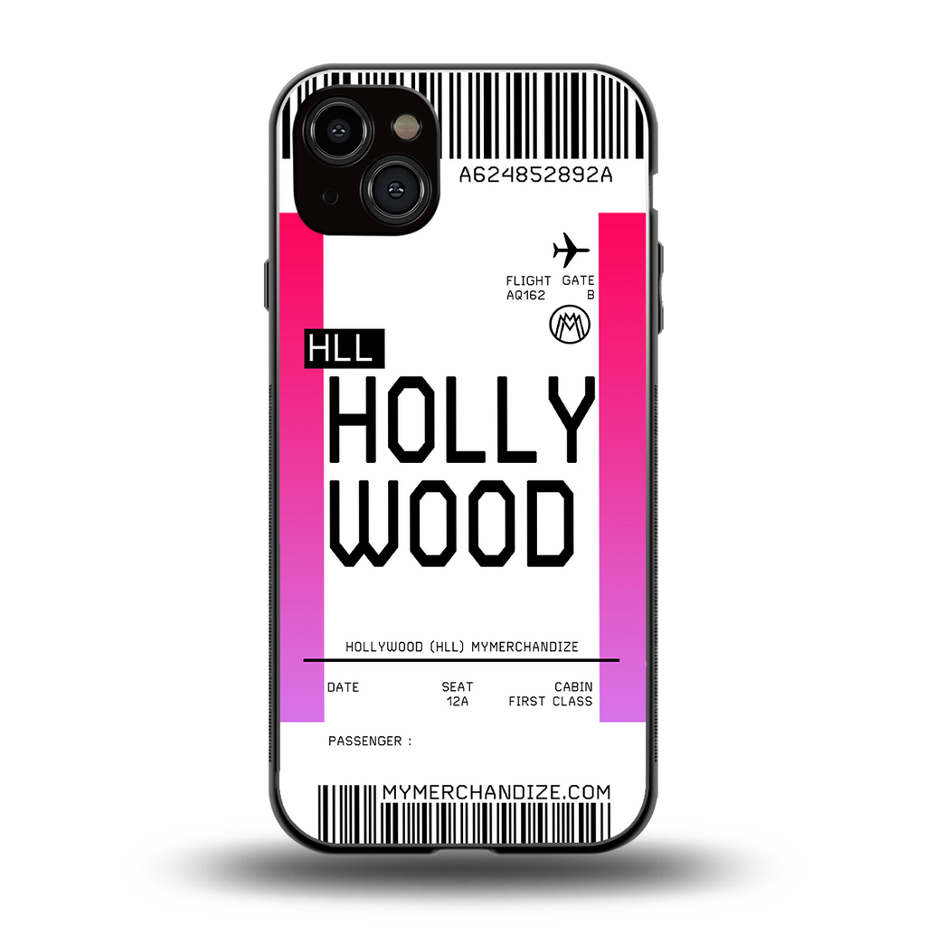hollywood boarding pass ticket back phone cover | glass case for iphone 14 plus
