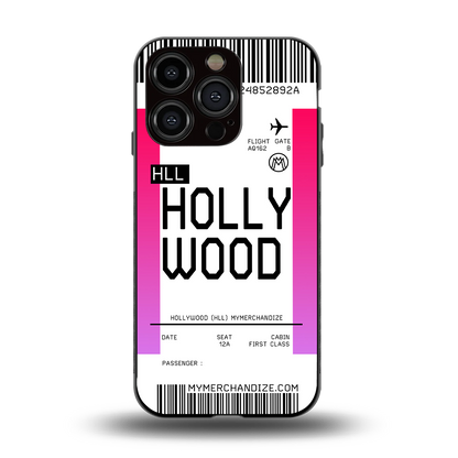 hollywood boarding pass ticket back phone cover | glass case for iphone 15 pro