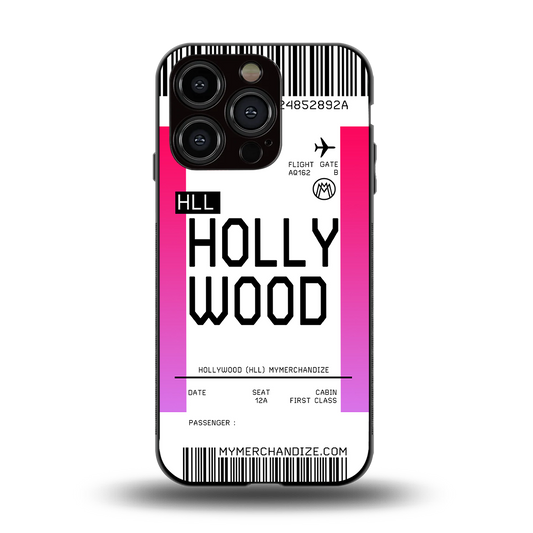 hollywood boarding pass ticket back phone cover | glass case for iphone 15 pro