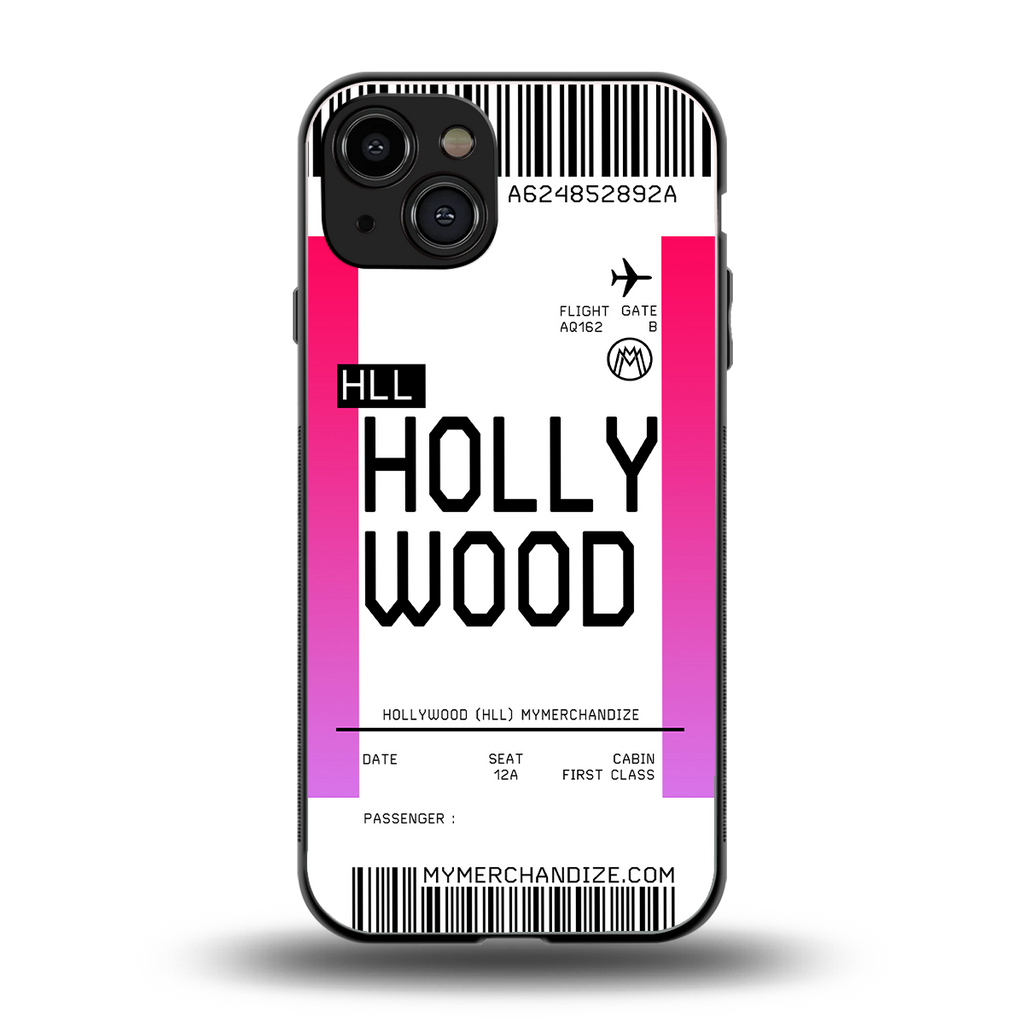 hollywood boarding pass ticket back phone cover | glass case for iphone 15