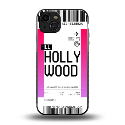 hollywood boarding pass ticket back phone cover | glass case for iphone 15