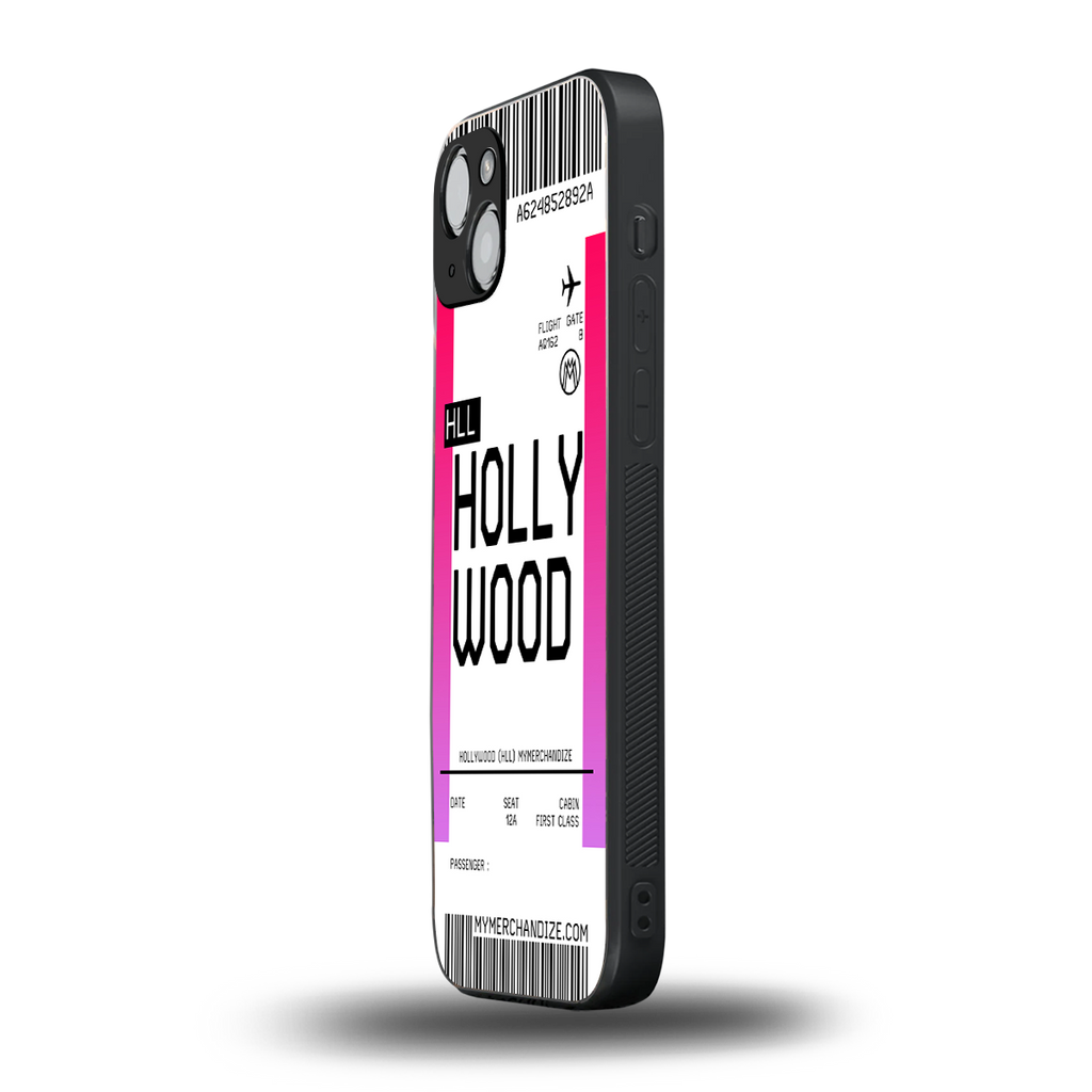 hollywood boarding pass ticket back phone cover | glass case for iphone 15