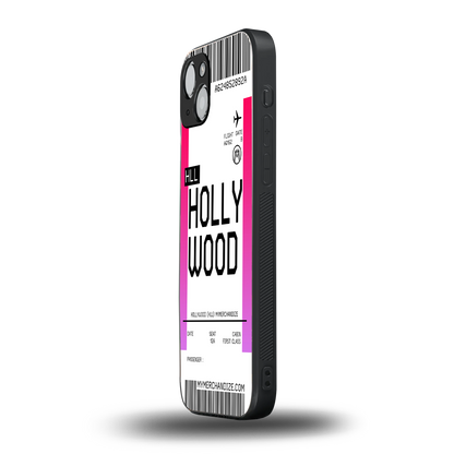 hollywood boarding pass ticket back phone cover | glass case for iphone 15