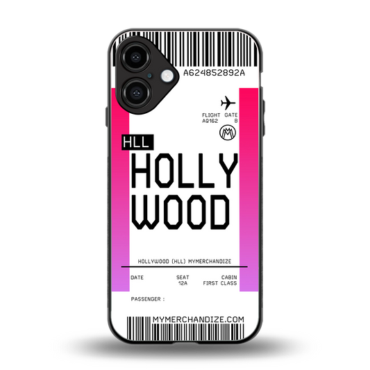 hollywood boarding pass ticket back phone cover | glass case for iphone 16 plus