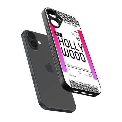 hollywood boarding pass ticket back phone cover | glass case for iphone 16 plus