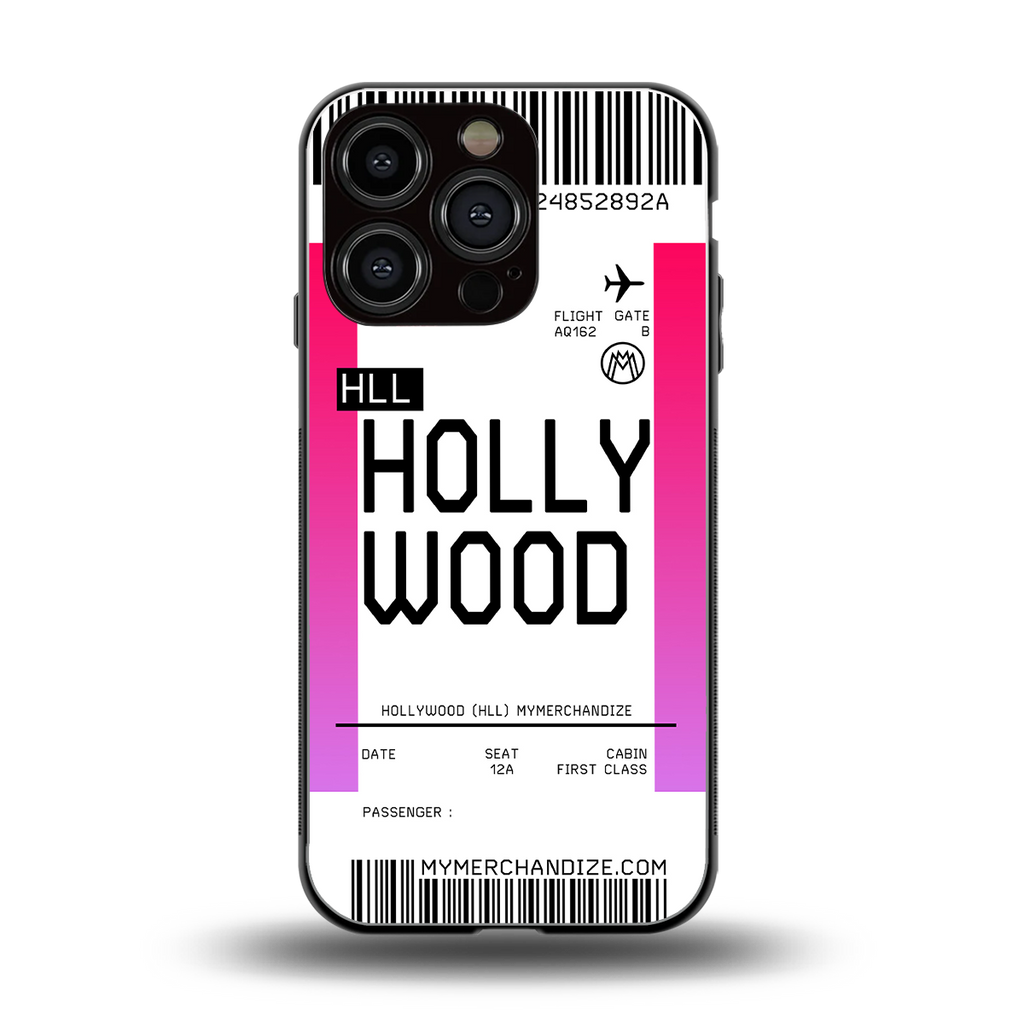hollywood boarding pass ticket back phone cover | glass case for iphone 16 pro