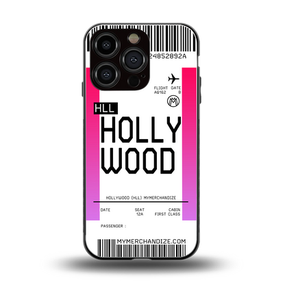 hollywood boarding pass ticket back phone cover | glass case for iphone 16 pro