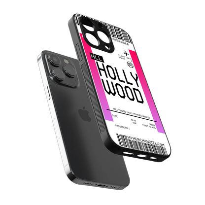 hollywood boarding pass ticket back phone cover | glass case for iphone 16 pro