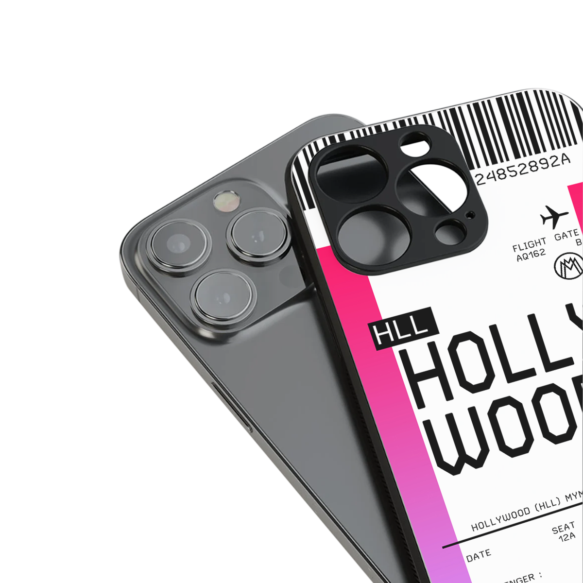 hollywood boarding pass ticket back phone cover | glass case for iphone 16 pro