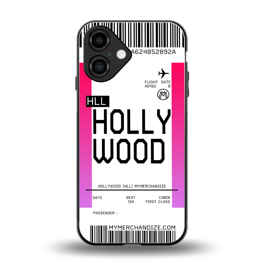 hollywood boarding pass ticket back phone cover | glass case for iphone 16