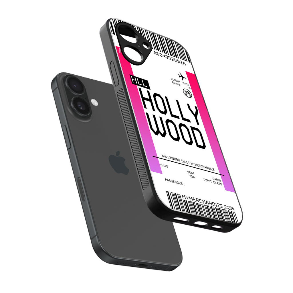 hollywood boarding pass ticket back phone cover | glass case for iphone 16