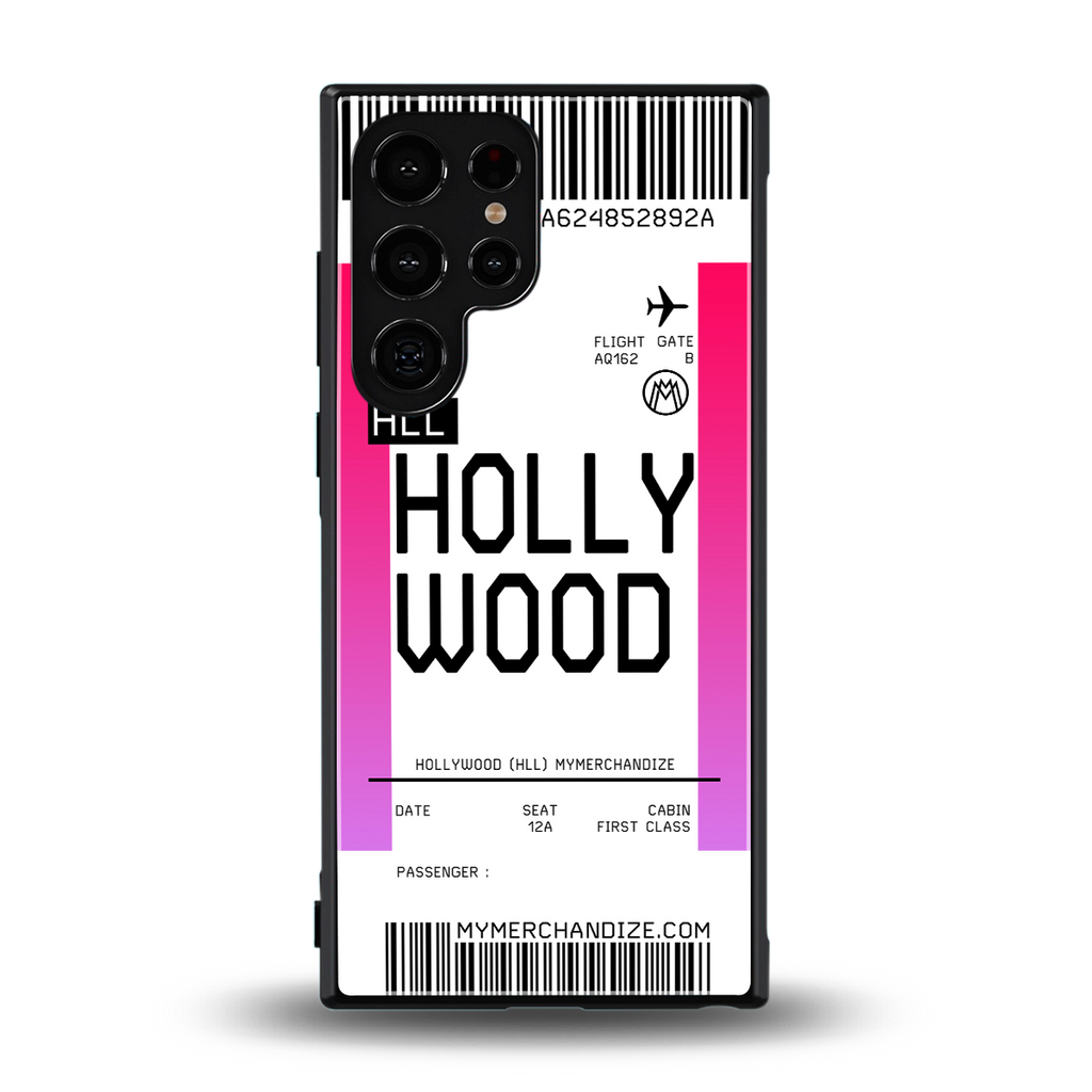 hollywood boarding pass ticket back phone cover | glass case for samsung galaxy s24 ultra
