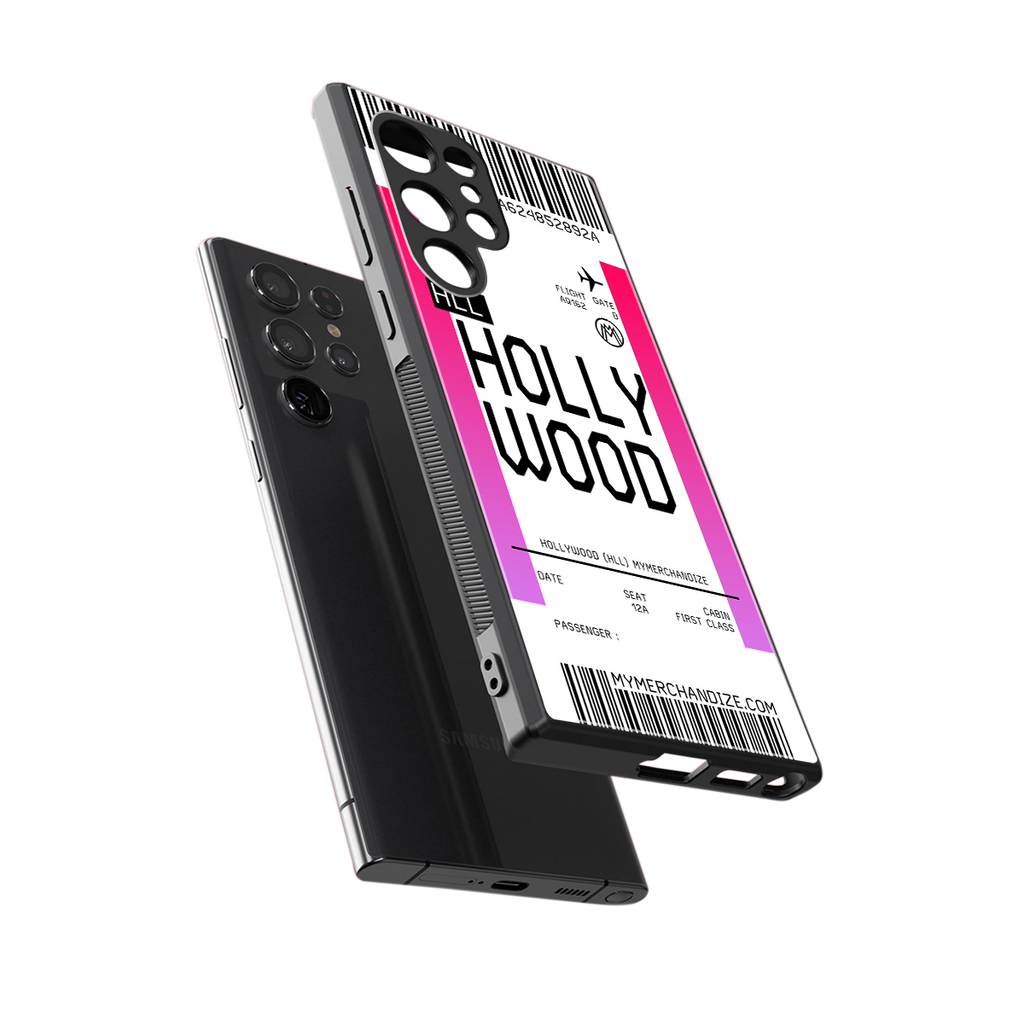 hollywood boarding pass ticket back phone cover | glass case for samsung galaxy s23 ultra