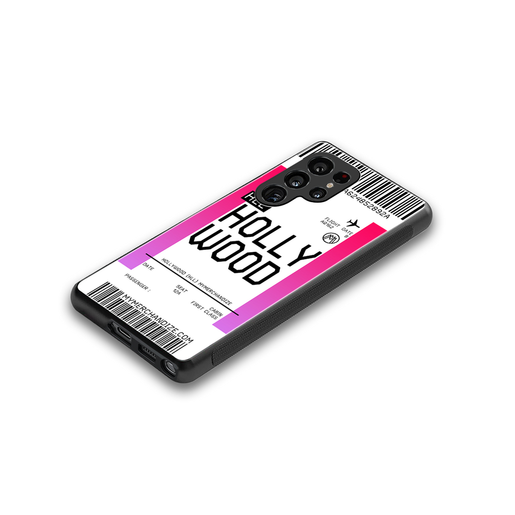hollywood boarding pass ticket back phone cover | glass case for samsung galaxy s25 ultra