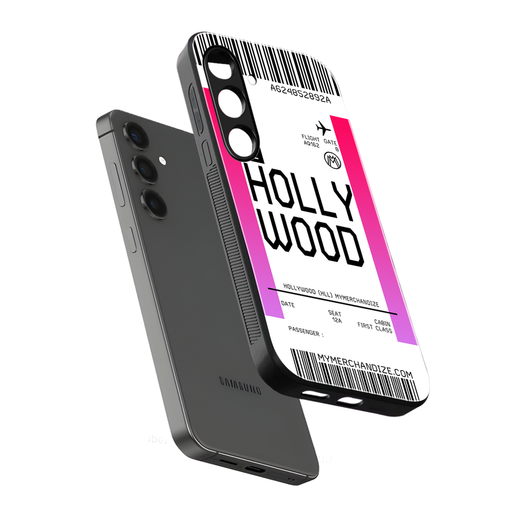 hollywood boarding pass ticket back phone cover | glass case for samsung galaxy s24 plus