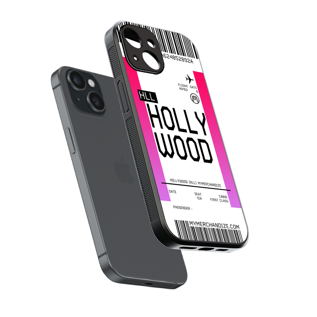 hollywood boarding pass ticket back phone cover | glass case for iphone 15