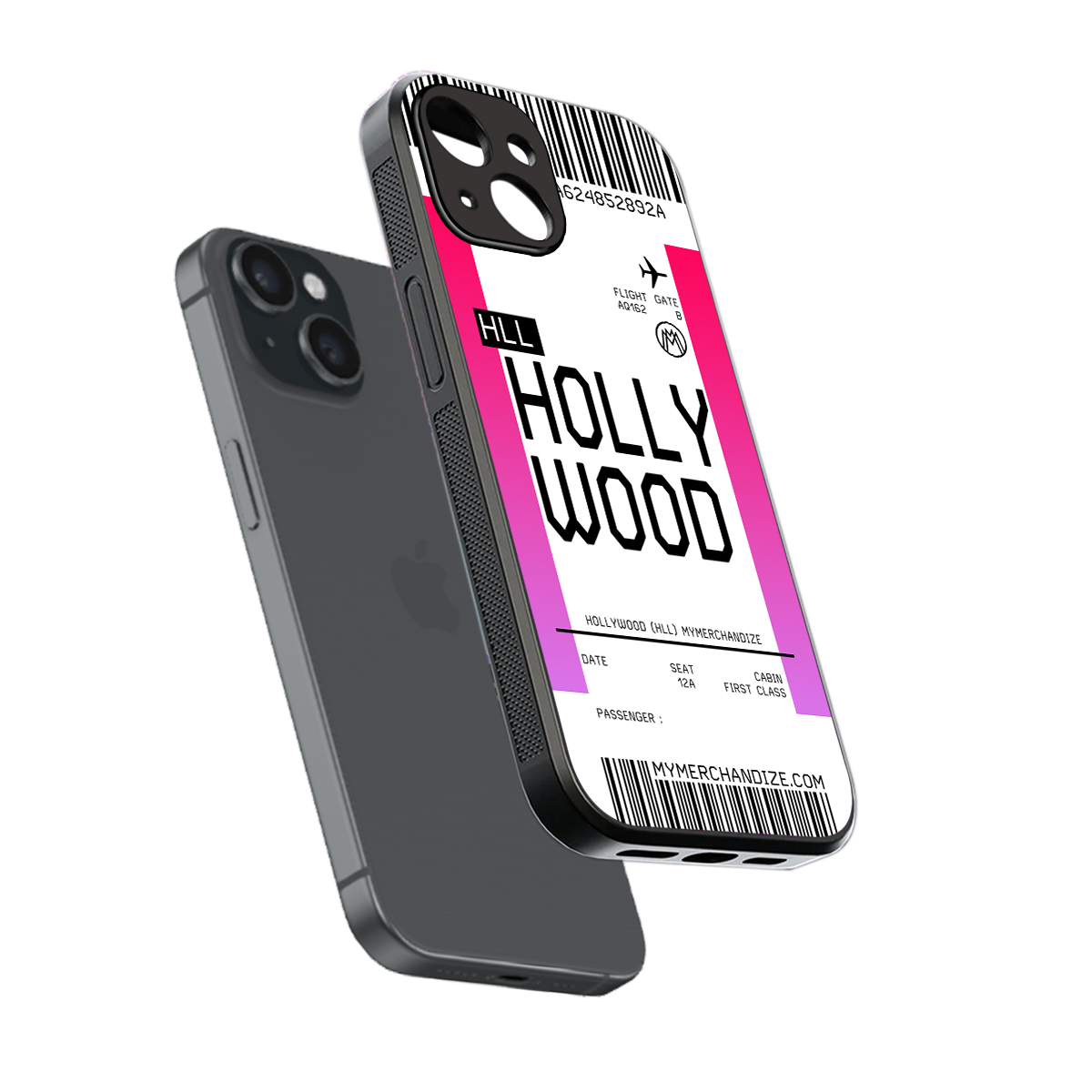 hollywood boarding pass ticket back phone cover | glass case for iphone 15