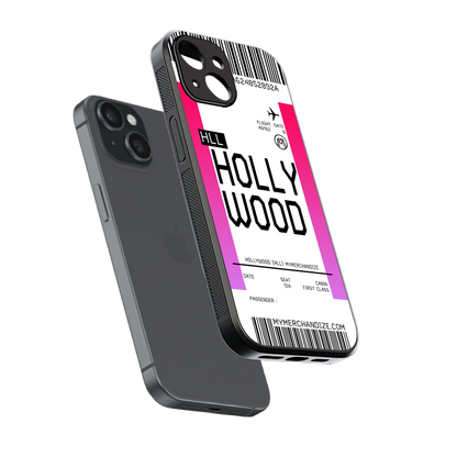 hollywood boarding pass ticket back phone cover | glass case for iphone 15
