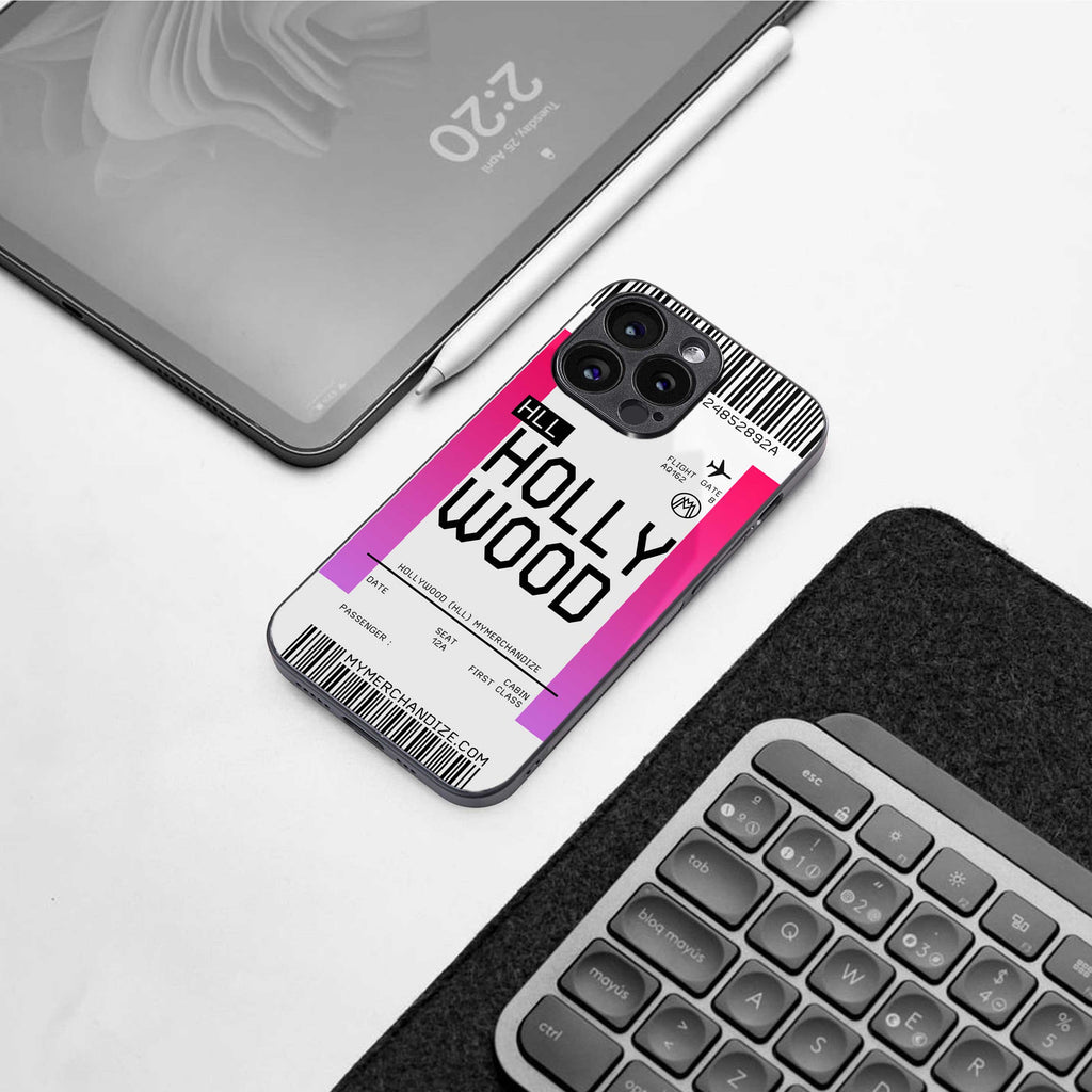 hollywood boarding pass ticket back phone cover | glass case for iphone 14 pro max