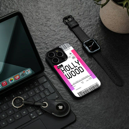 hollywood boarding pass ticket back phone cover | glass case for iphone 15 pro