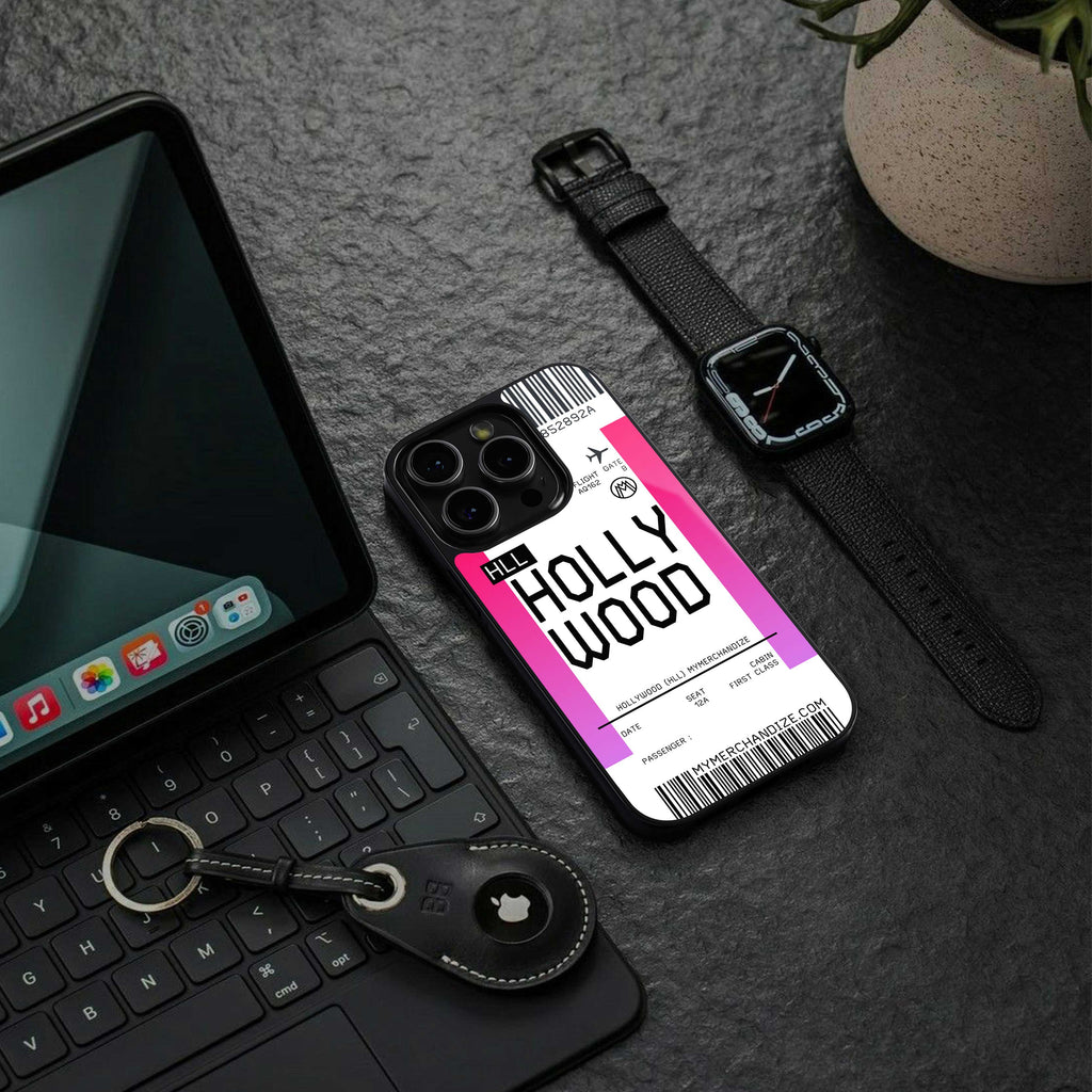 hollywood boarding pass ticket back phone cover | glass case for iphone 14 pro max