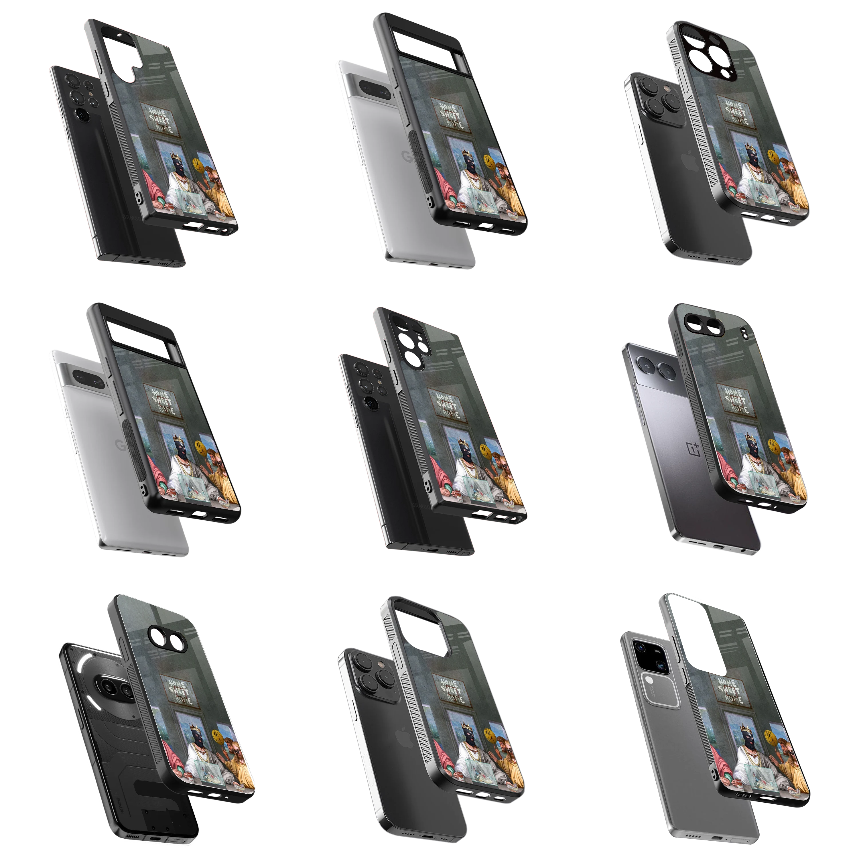 Durable Glass Back Mobile Case for iPhone, Samsung, OnePlus, Google Pixel, Redmi, Vivo, Oppo