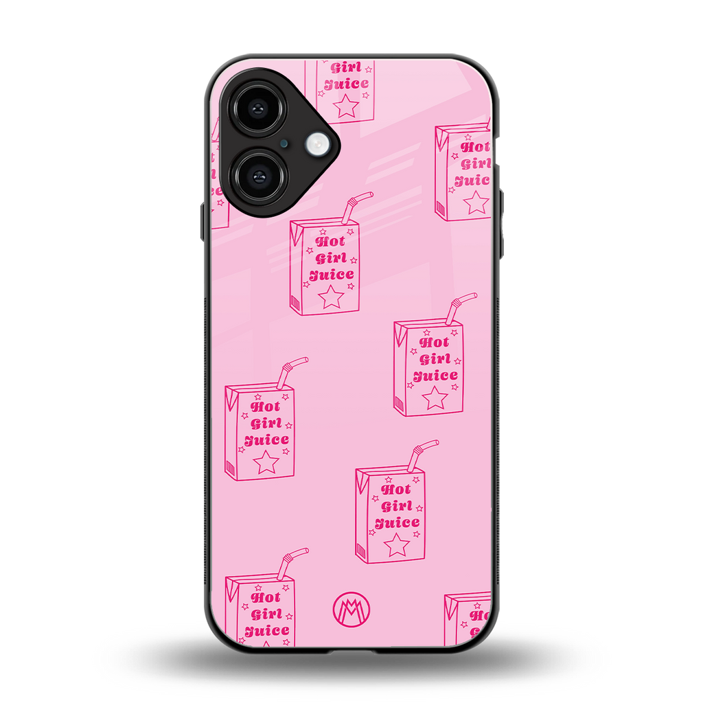 hot girl juice back phone cover | glass case for iphone 16 plus