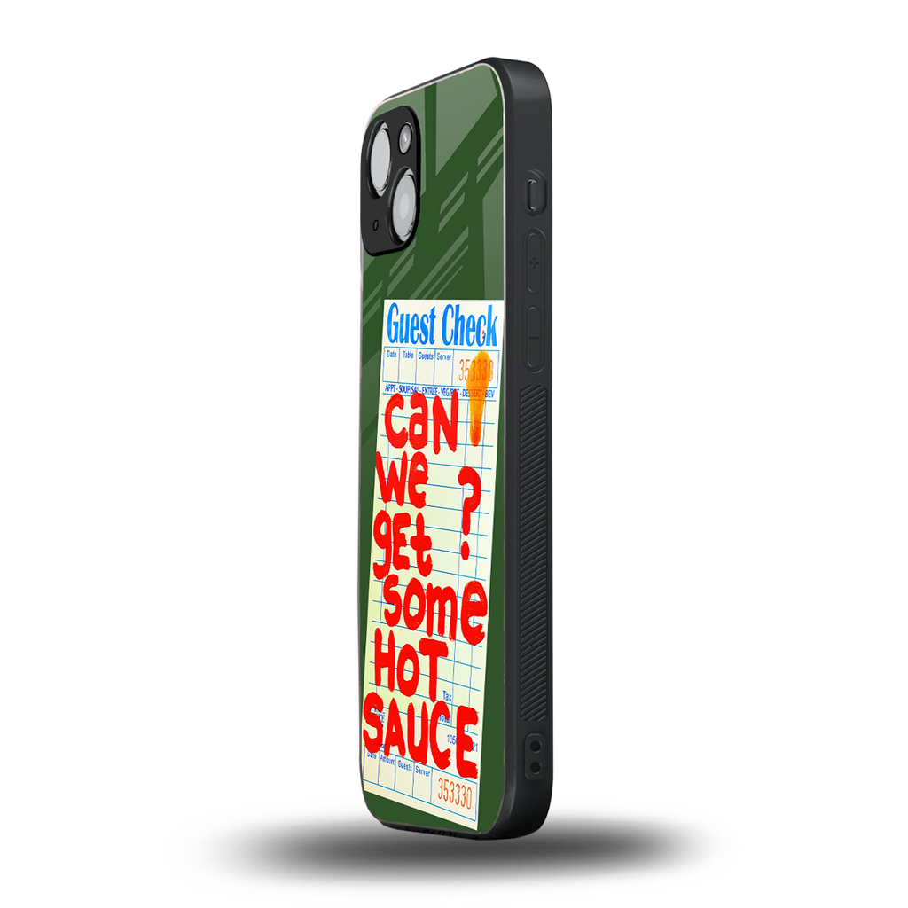 hot sauce back phone cover | glass case for iphone 15 plus