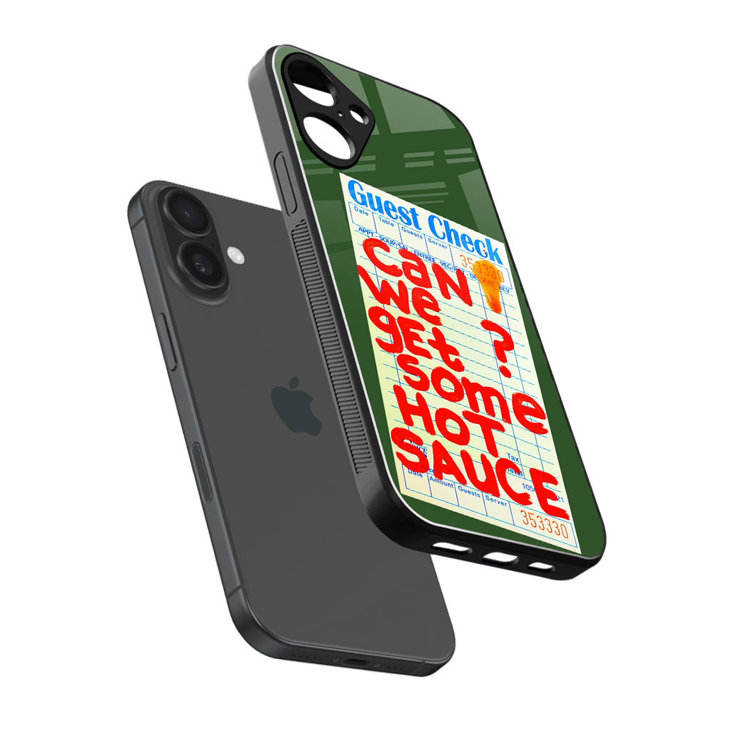 hot sauce back phone cover | glass case for iphone 16 plus