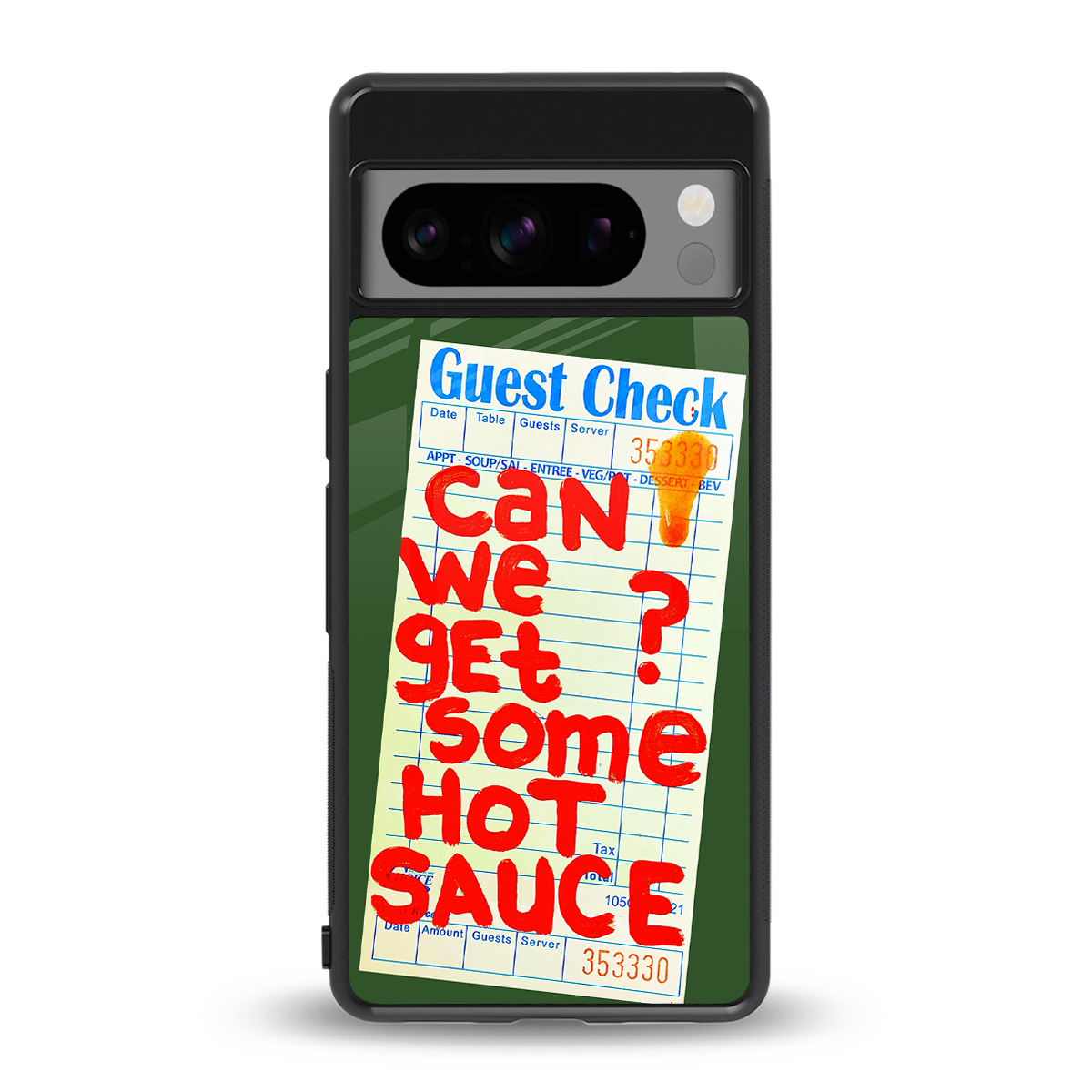 hot sauce back phone cover | glass case for google pixel 8 pro