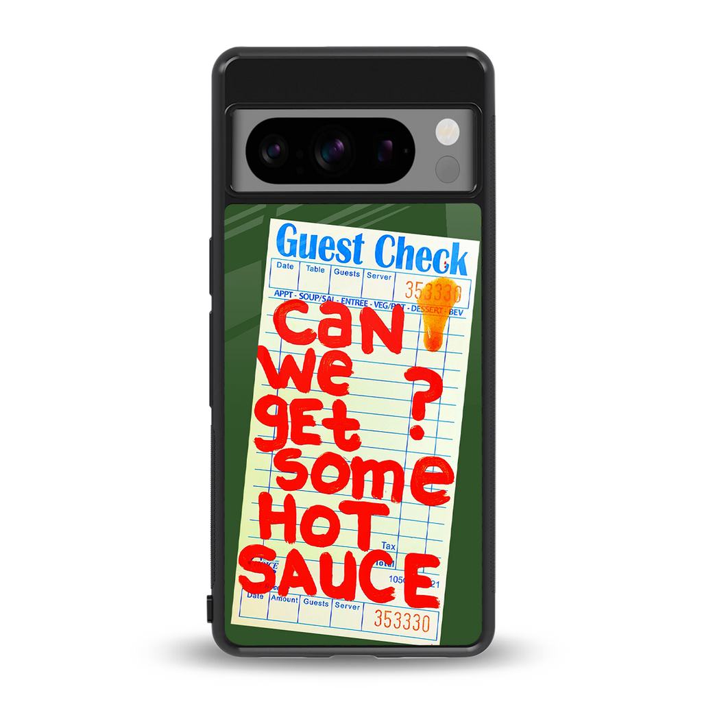 hot sauce back phone cover | glass case for google pixel 8 pro