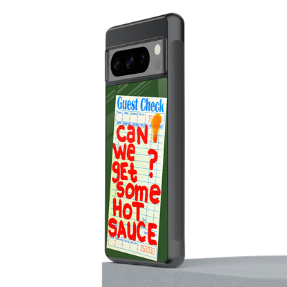 hot sauce back phone cover | glass case for google pixel 8 pro