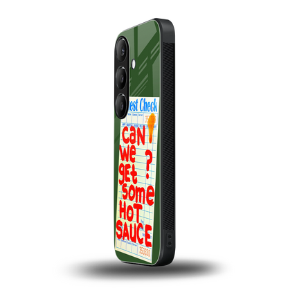hot sauce back phone cover | glass case for samsung galaxy s24 plus