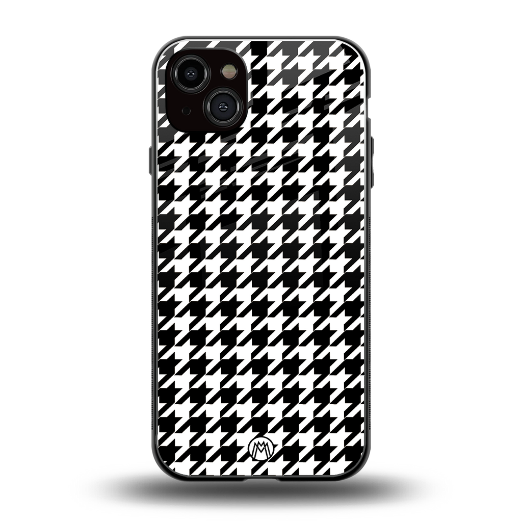 houndstooth classic back phone cover | glass case for iphone 15 plus