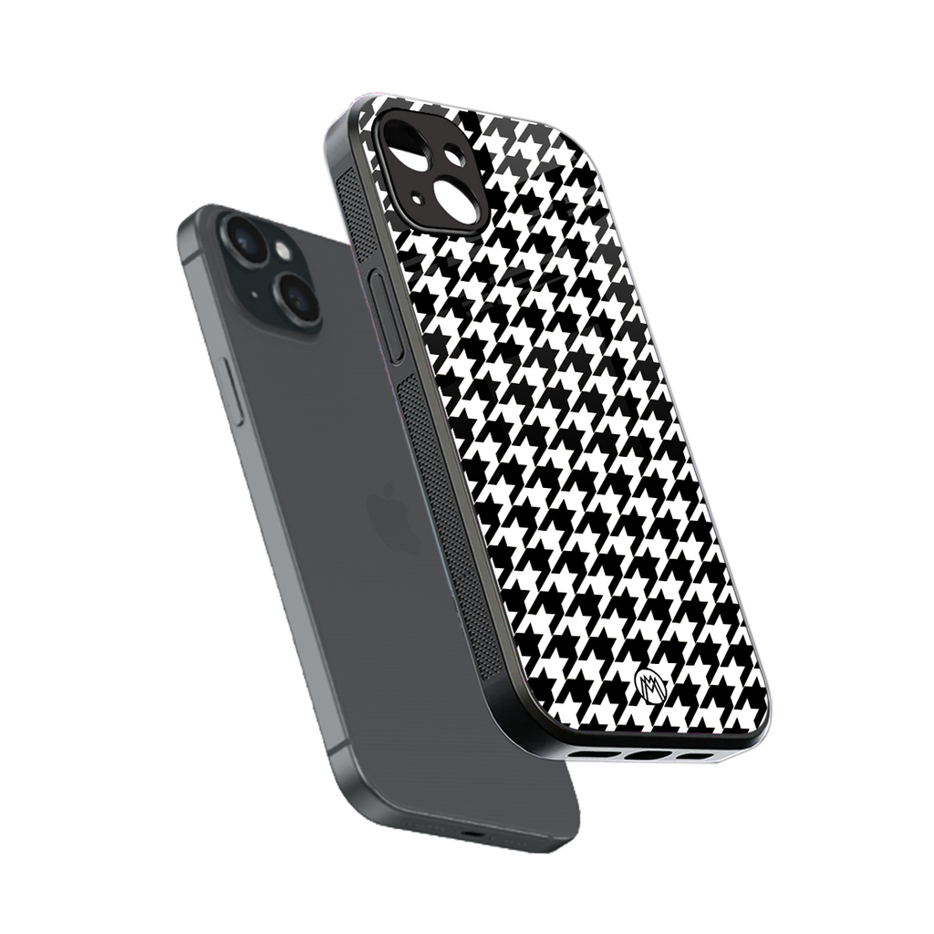 houndstooth classic back phone cover | glass case for iphone 15 plus