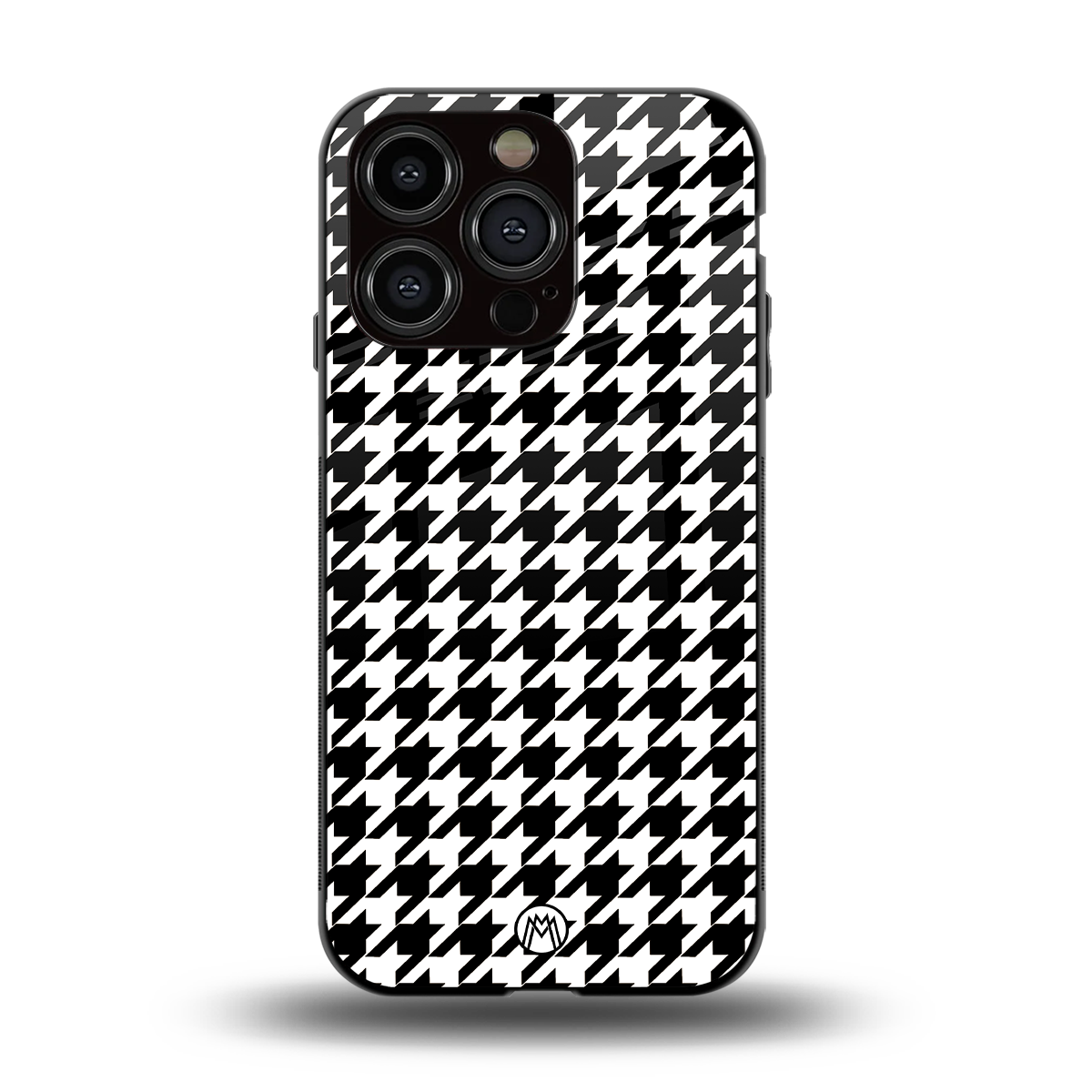 houndstooth classic back phone cover | glass case for iphone 15 pro