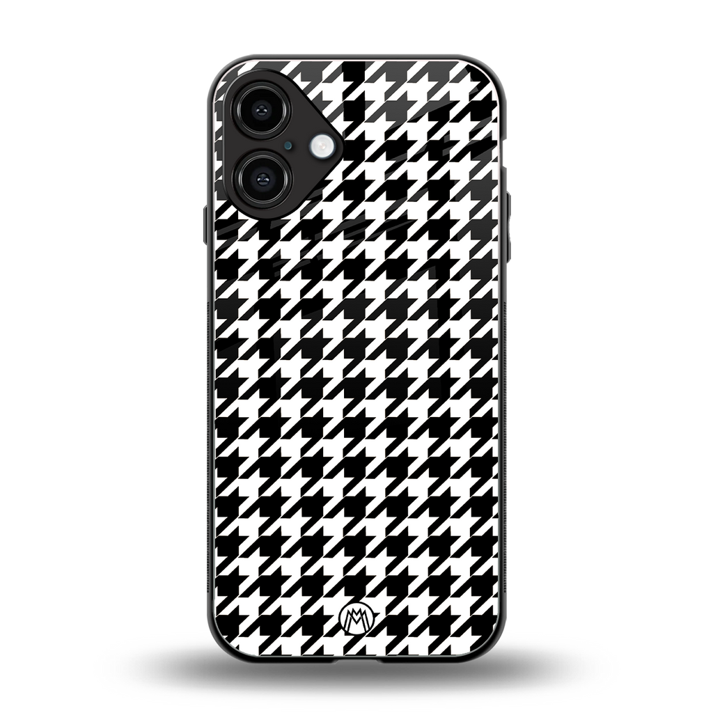 houndstooth classic back phone cover | glass case for iphone 16 plus