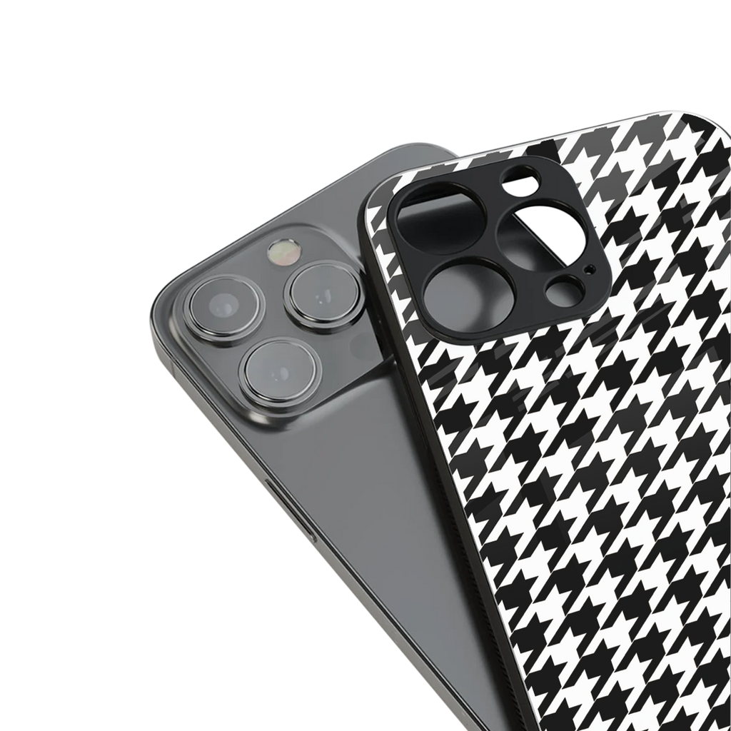 houndstooth classic back phone cover | glass case for iphone 15 plus