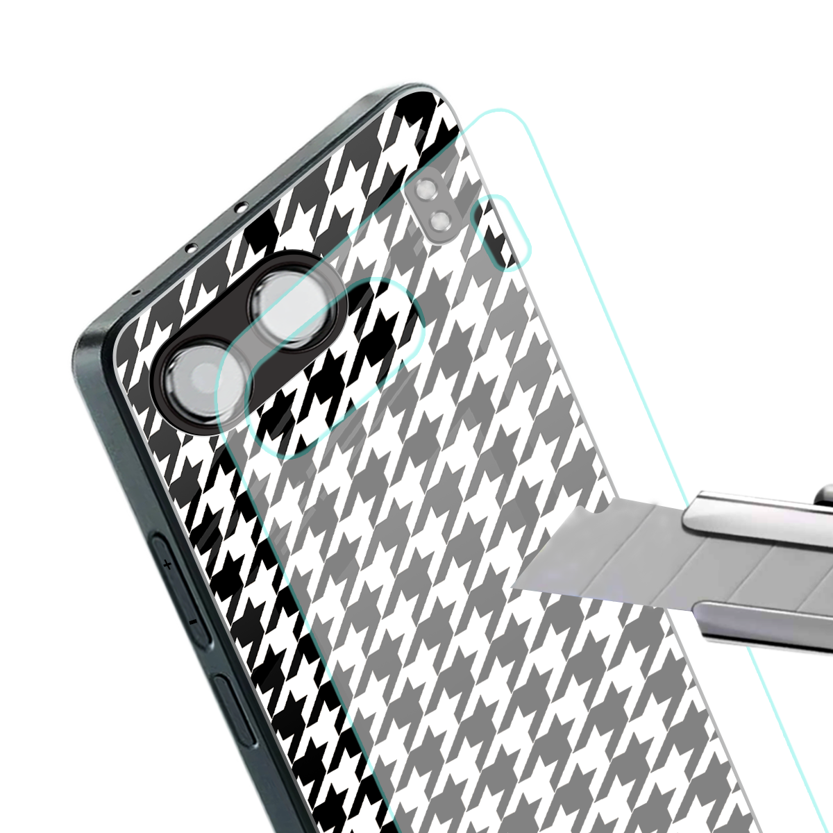 houndstooth classic back phone cover | glass case for oneplus nord 4