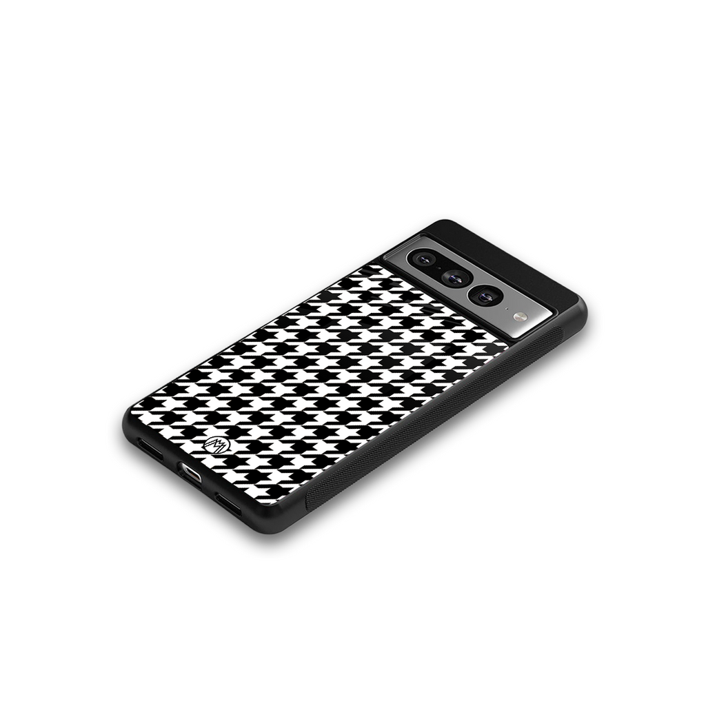 houndstooth classic back phone cover | glass case for google pixel 7 pro