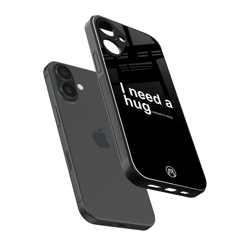 hug me black back phone cover | glass case for iphone 16 plus