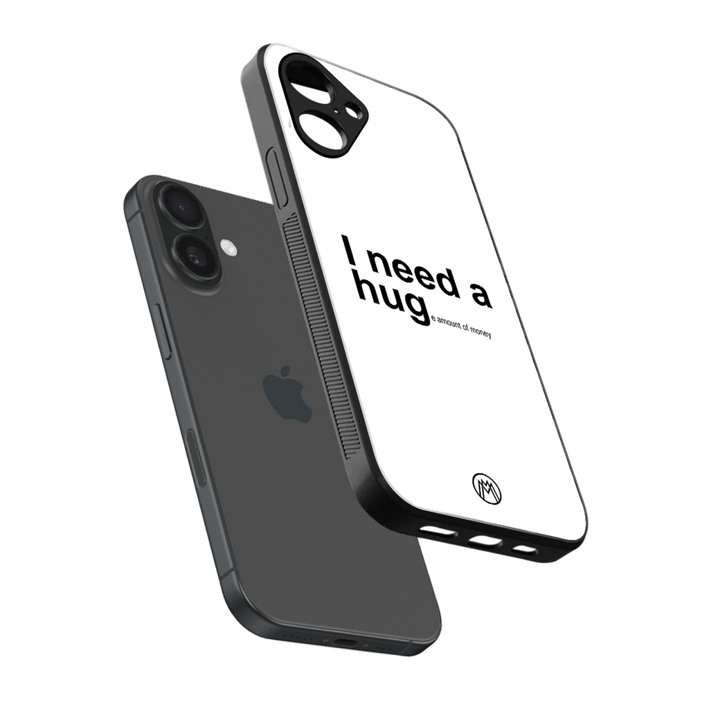hug me white back phone cover | glass case for iphone 16
